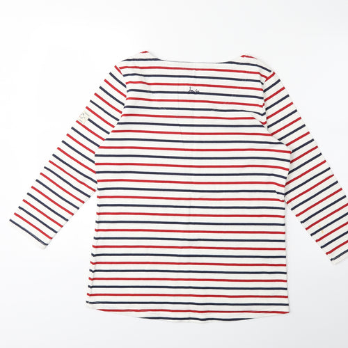 Joules Womens White Striped  Basic T-Shirt Size 12