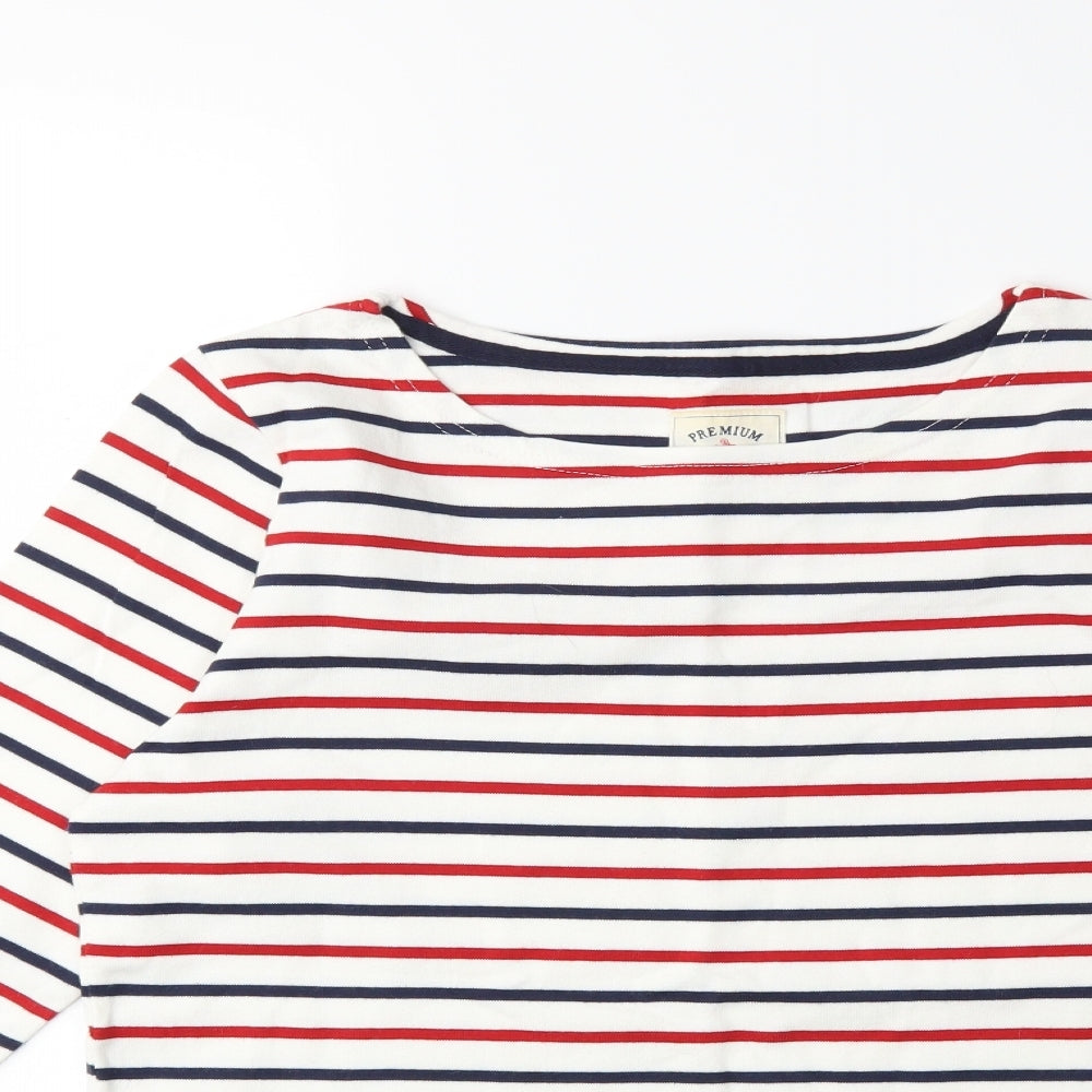 Joules Womens White Striped  Basic T-Shirt Size 12