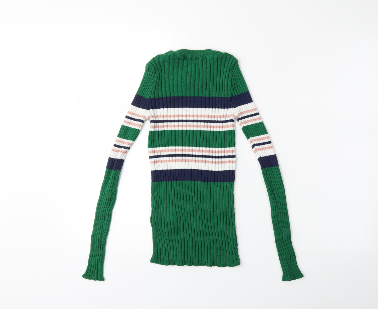 New Look Womens Green Striped Knit Pullover Jumper Size 8