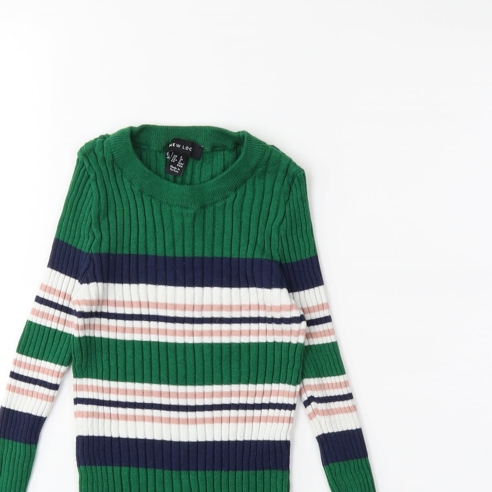 New Look Womens Green Striped Knit Pullover Jumper Size 8