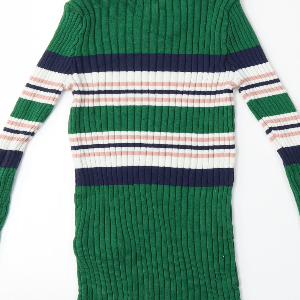 New Look Womens Green Striped Knit Pullover Jumper Size 8