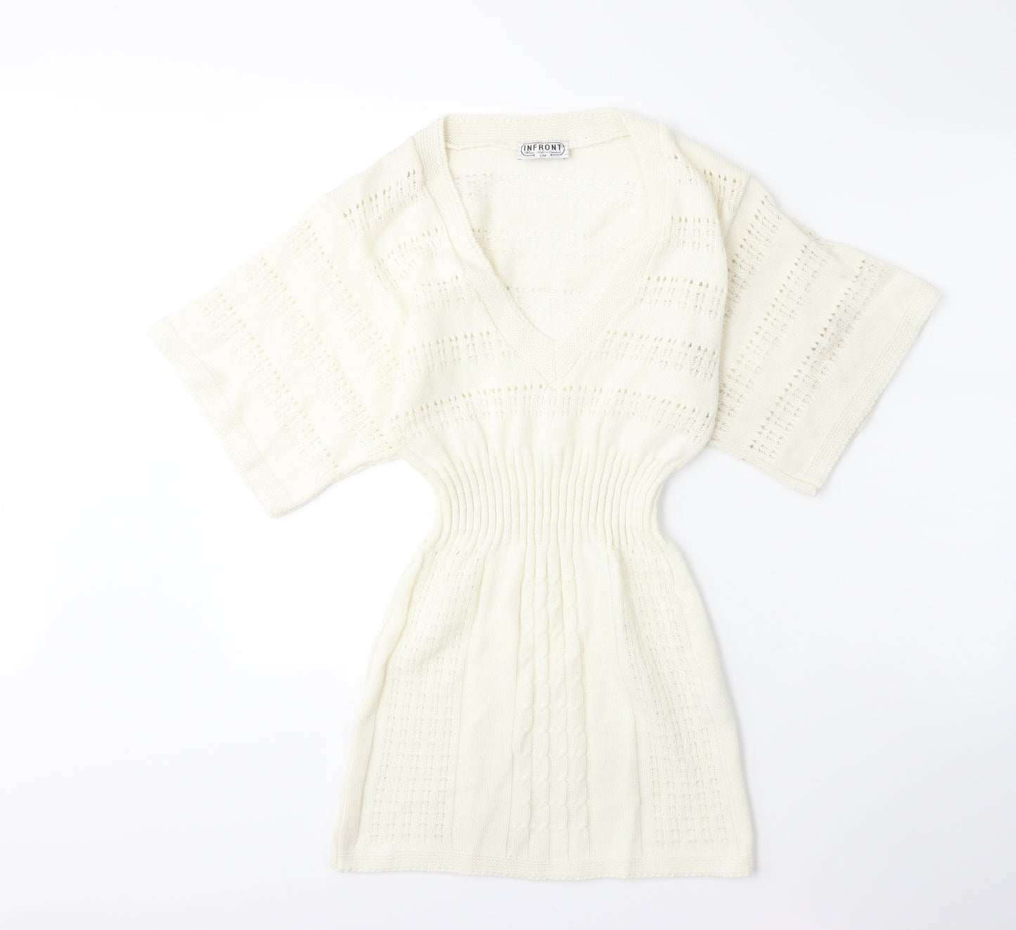infront Womens White  Knit Pullover Jumper Size S