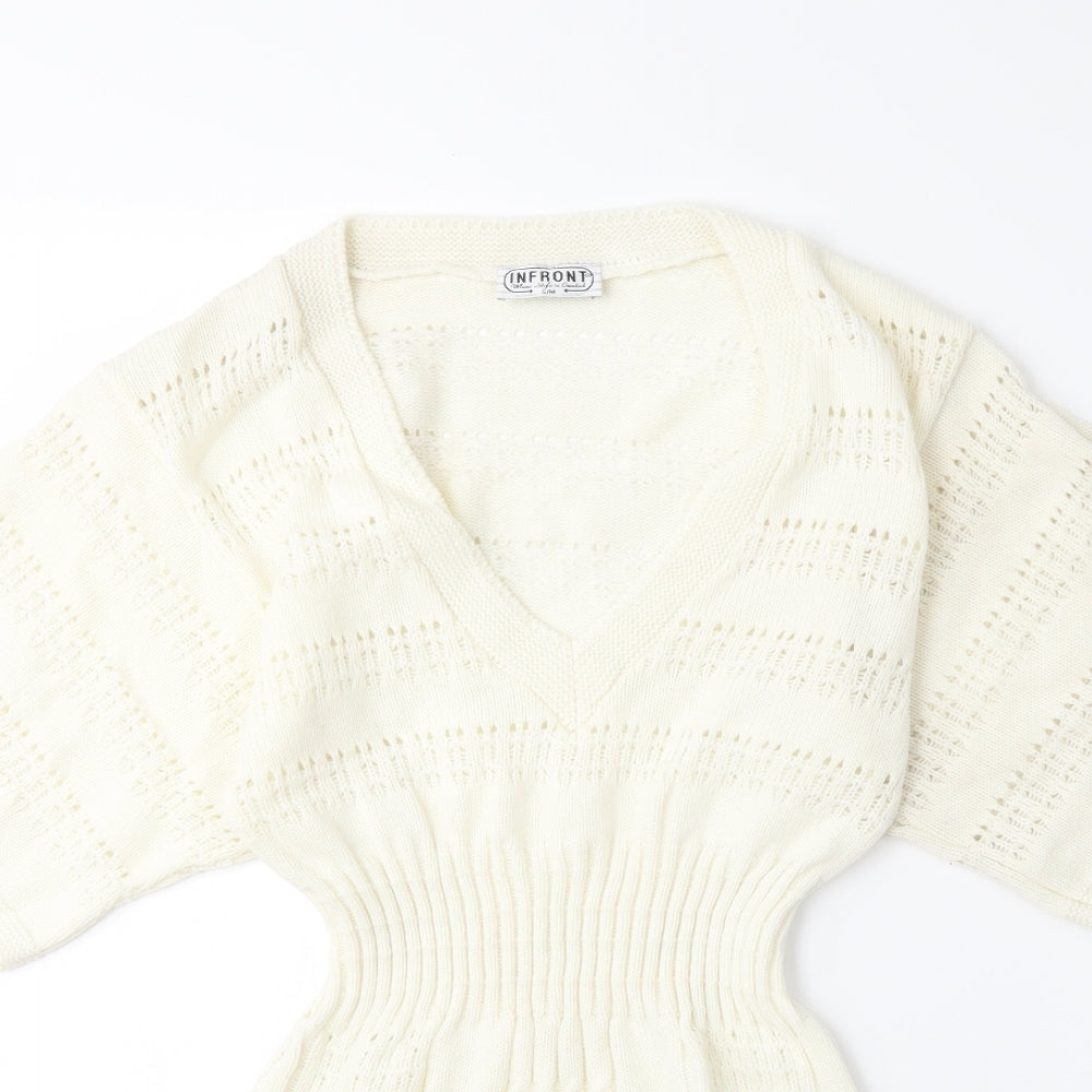 infront Womens White  Knit Pullover Jumper Size S