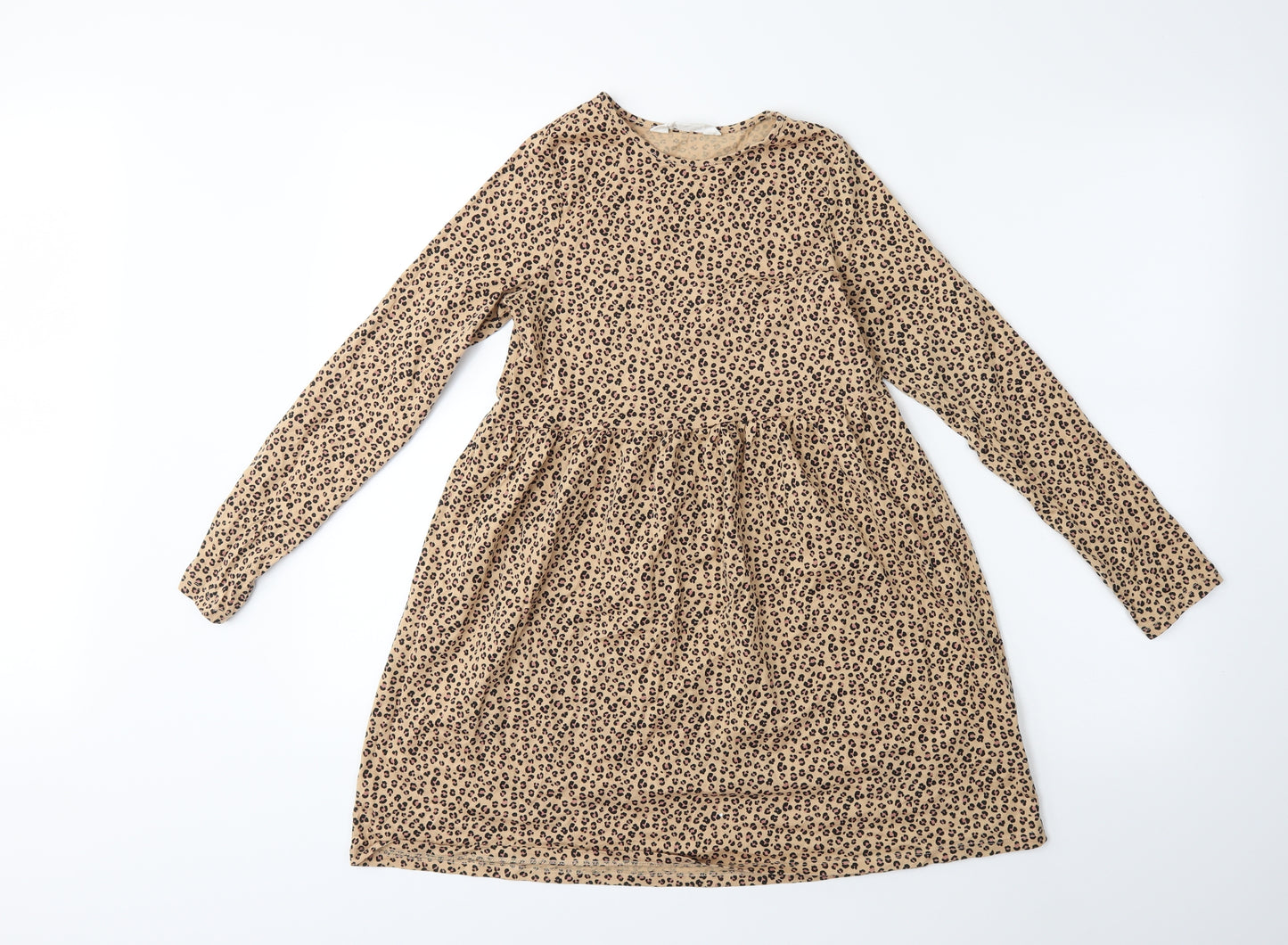 H&M Girls Brown Animal Print  T-Shirt Dress  Size 9-10 Years