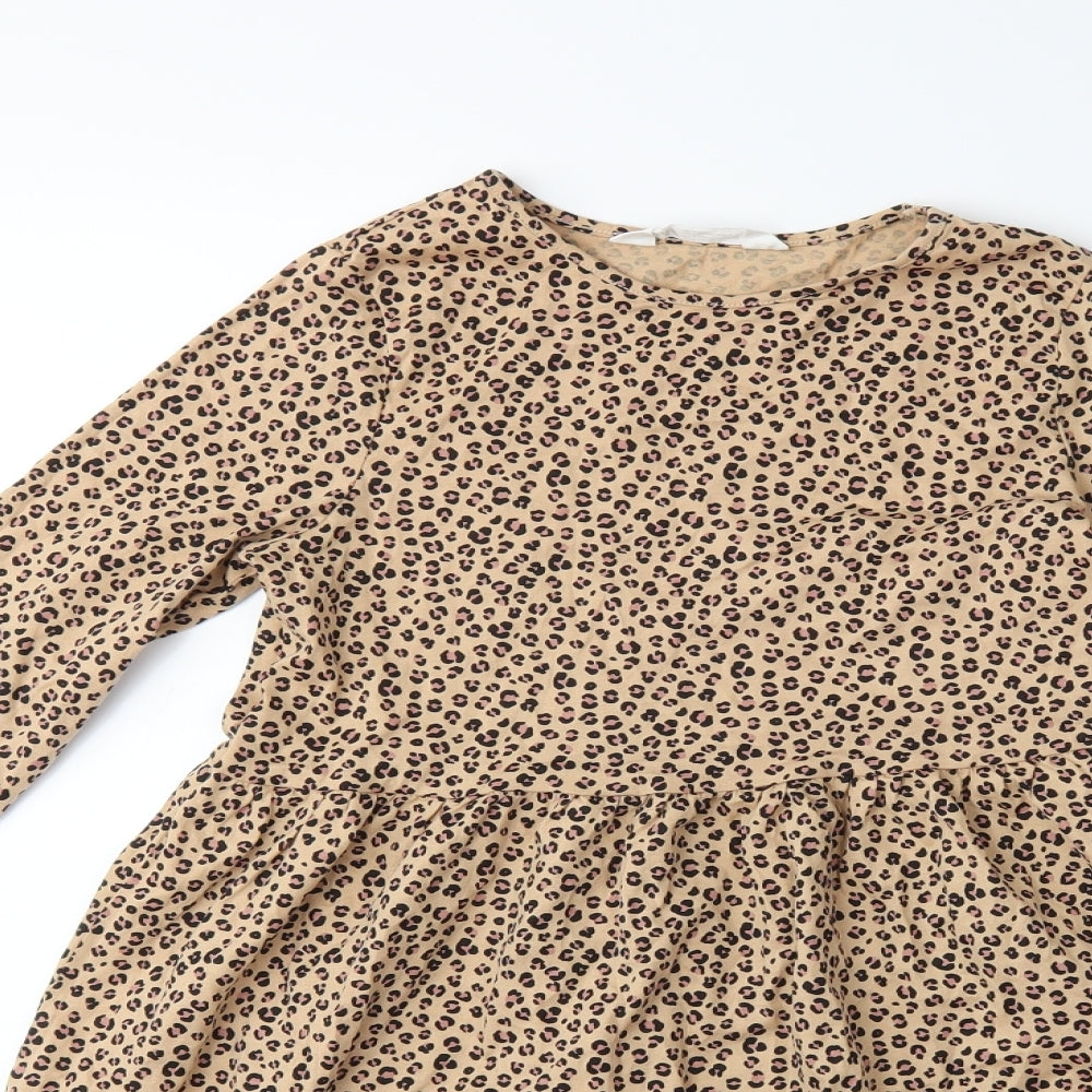 H&M Girls Brown Animal Print  T-Shirt Dress  Size 9-10 Years