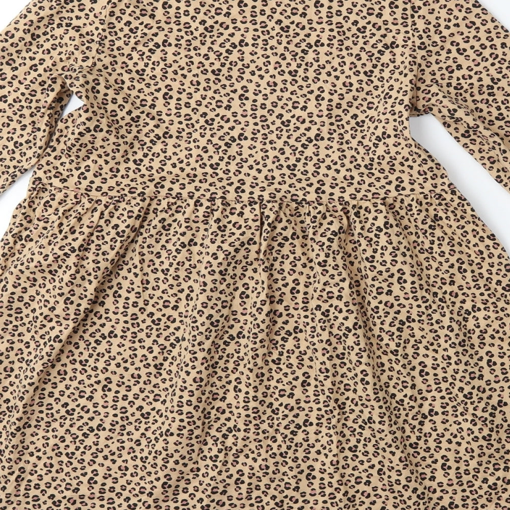 H&M Girls Brown Animal Print  T-Shirt Dress  Size 9-10 Years