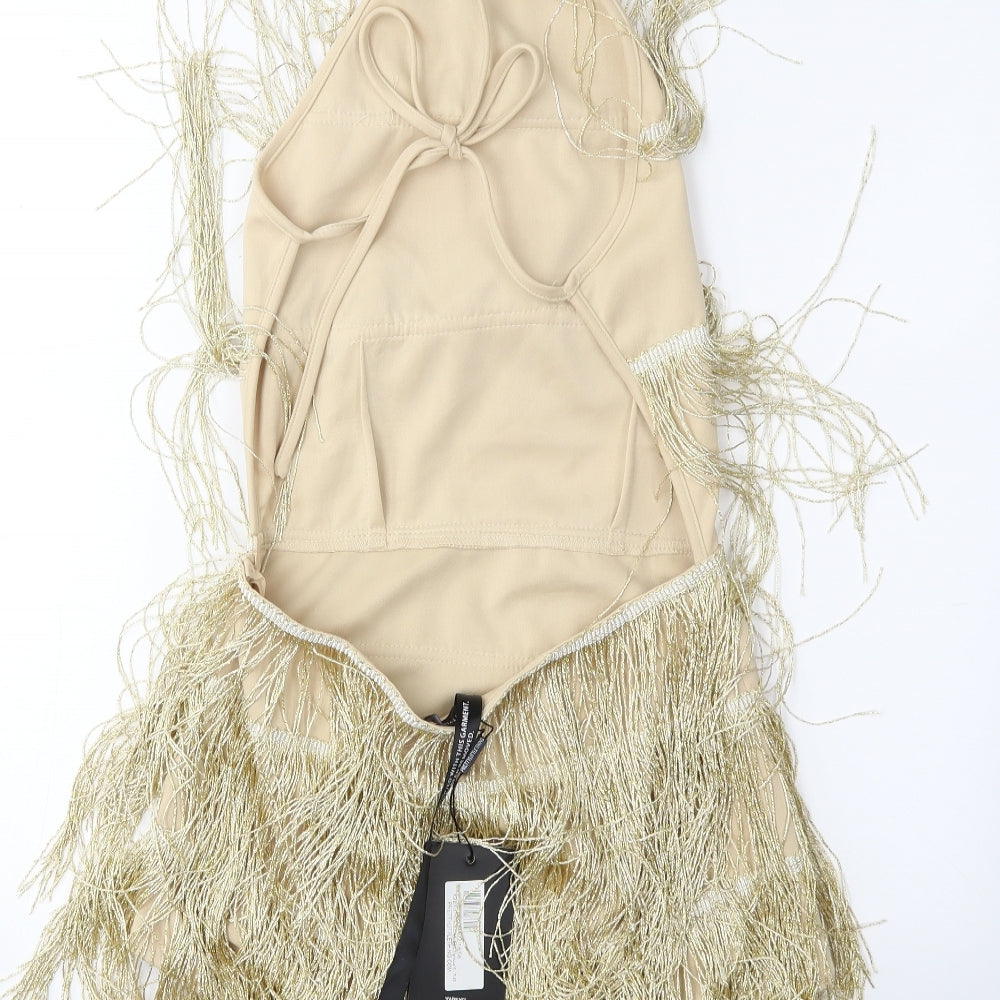 PRETTYLITTLETHING Womens Gold   Playsuit One-Piece Size 10