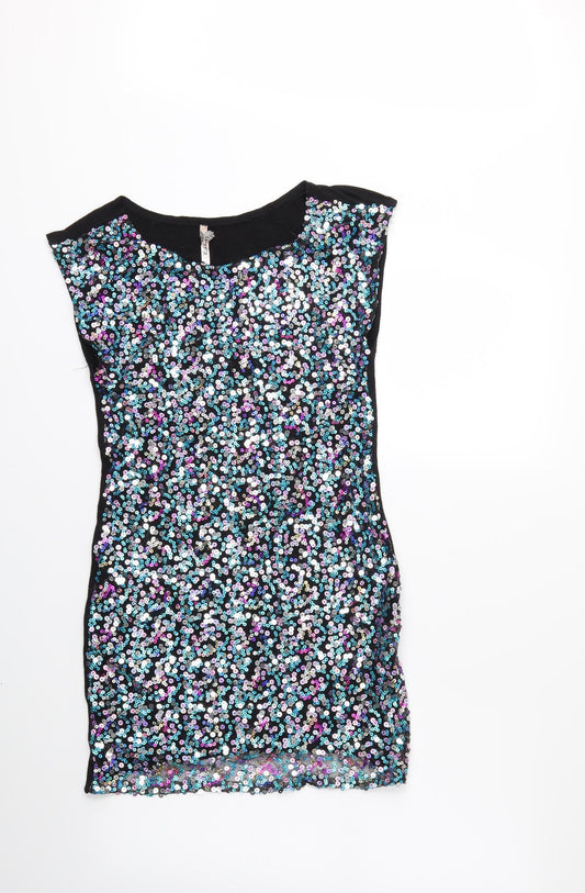 Front view of Ribbon women’s black shift, size UK 12