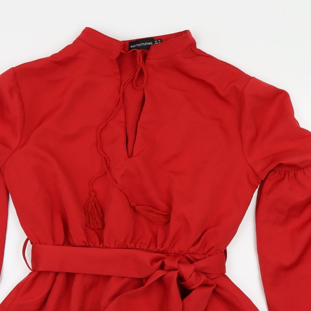 PRETTYLITTLETHING Womens Red  Satin Fit & Flare  Size 12