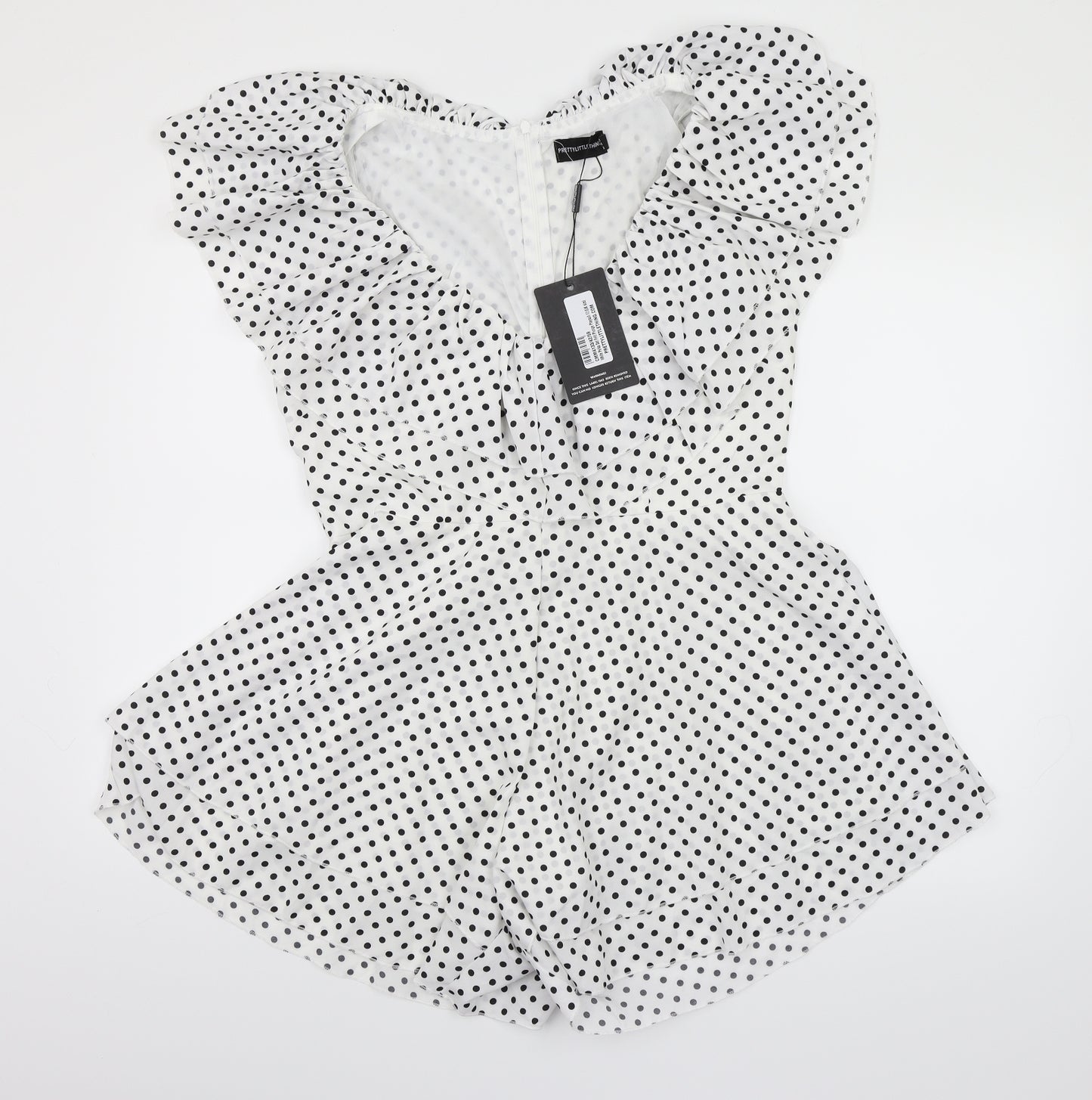 PRETTYLITTLETHING Womens White Polka Dot  Playsuit One-Piece Size 12