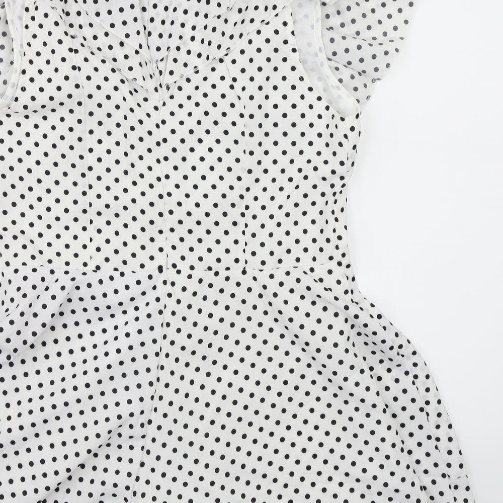 PRETTYLITTLETHING Womens White Polka Dot  Playsuit One-Piece Size 12
