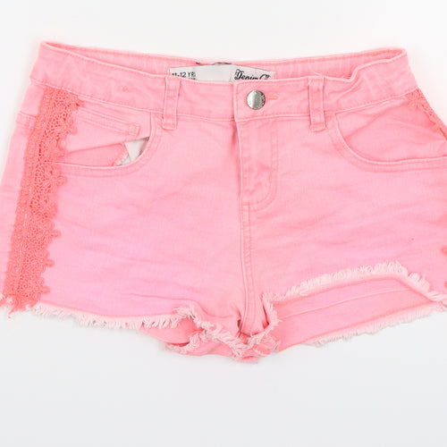 Denim & Co. Girls Pink Batik Denim Cut-Off Shorts Size 11-12 Years