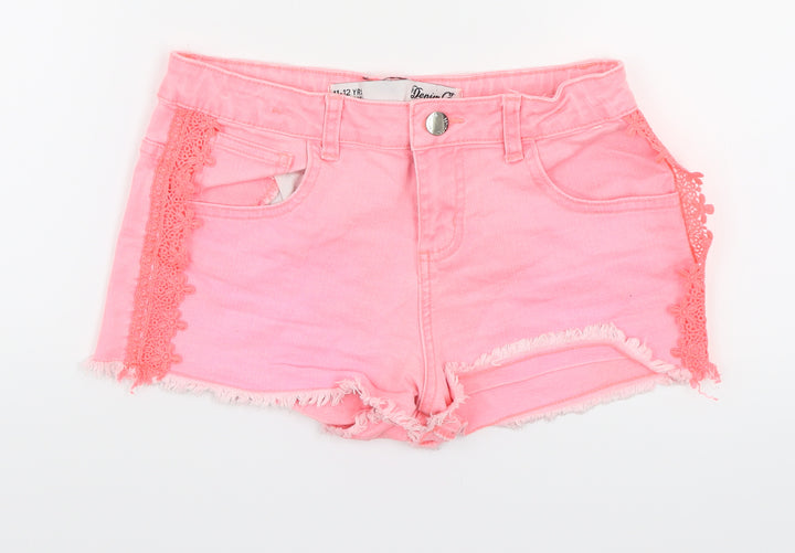 Denim & Co. Girls Pink Batik Denim Cut-Off Shorts Size 11-12 Years