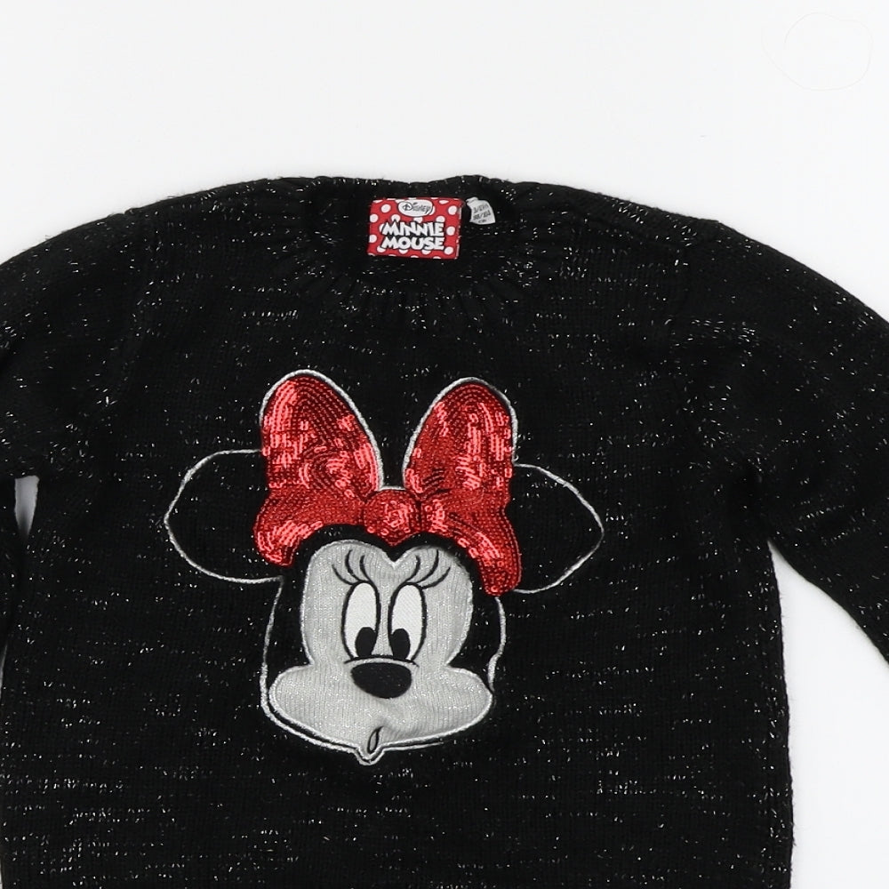 Disney Girls Black  Knit Pullover Jumper Size 3-4 Years  - Minnie mouse