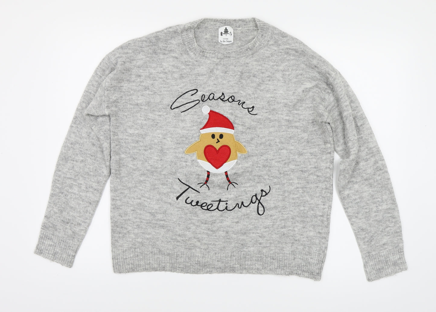 George Mens Grey Fair Isle Knit Pullover Jumper Size M  - Christmas