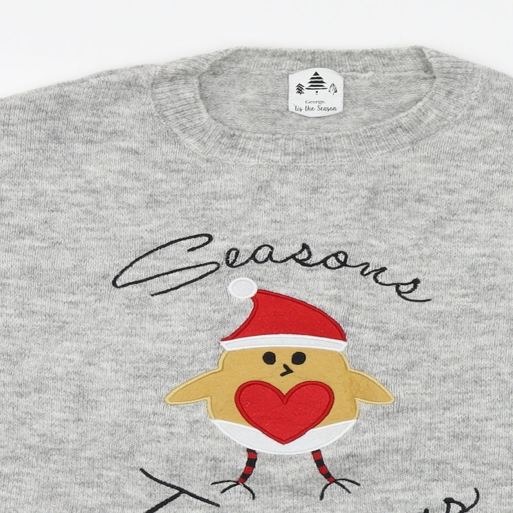 George Mens Grey Fair Isle Knit Pullover Jumper Size M  - Christmas