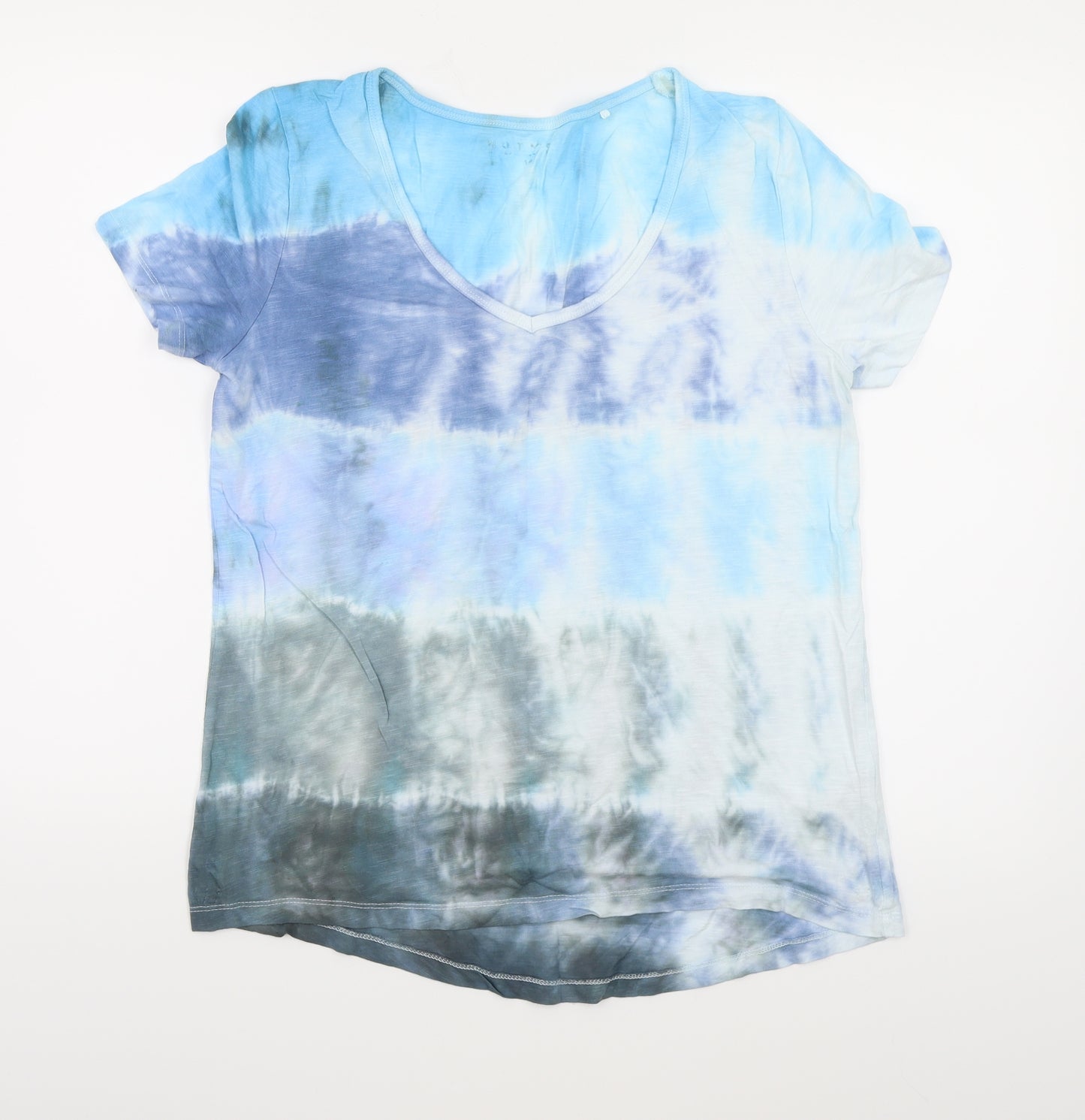 Nutmeg Womens Blue Geometric Jersey Basic T-Shirt Size 14