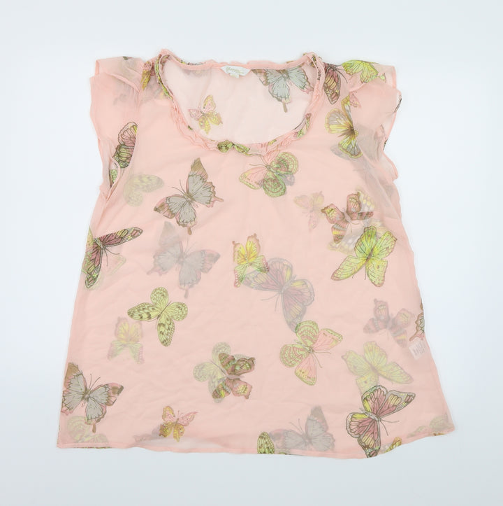 Changes By Together Womens Pink Geometric Chiffon Basic Blouse Size 14