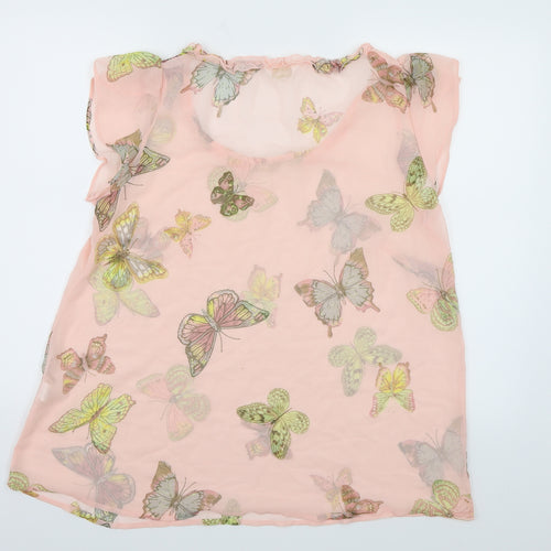 Changes By Together Womens Pink Geometric Chiffon Basic Blouse Size 14