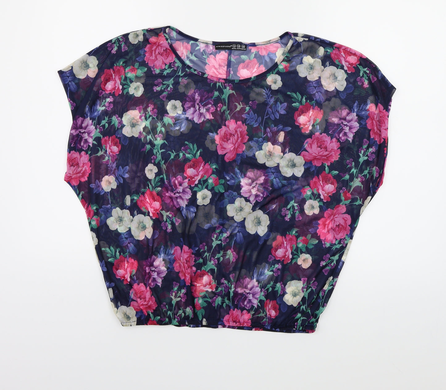Atmosphere Womens Blue Floral Mesh Basic Blouse Size 10