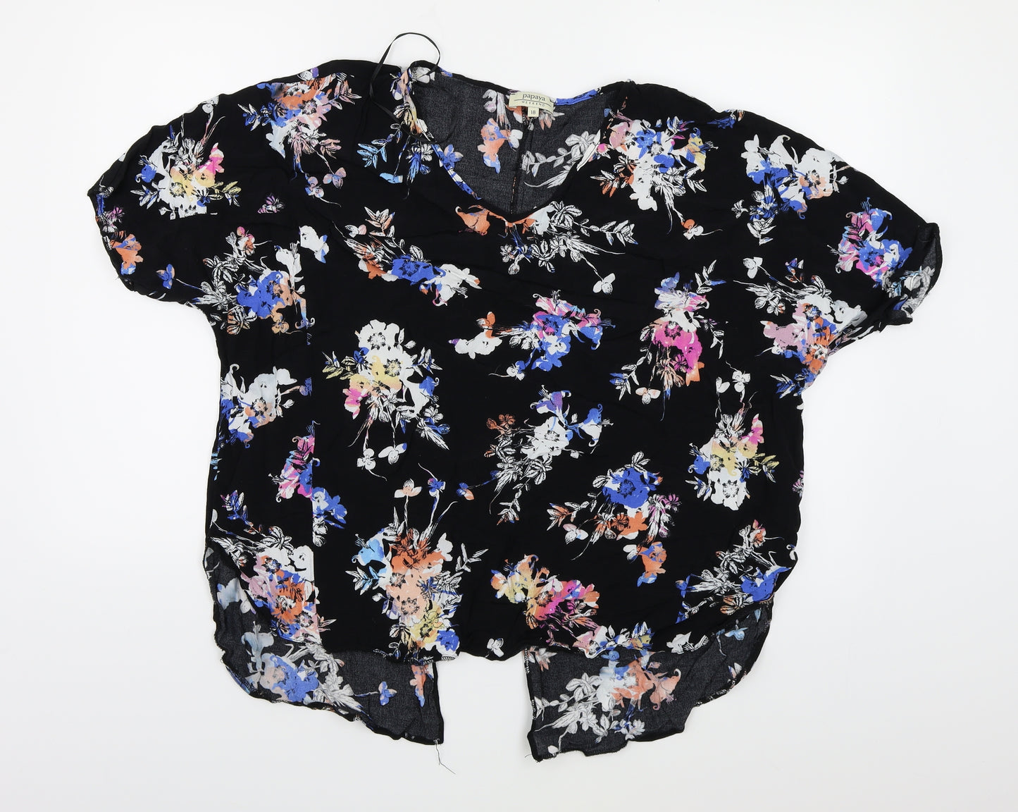 Papaya Womens Black Floral  Basic Blouse Size 18