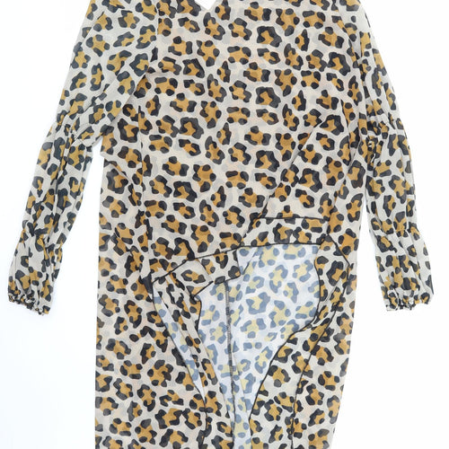 orderplus Womens Brown Animal Print  Basic Blouse Size XL