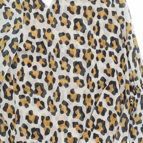 orderplus Womens Brown Animal Print  Basic Blouse Size XL