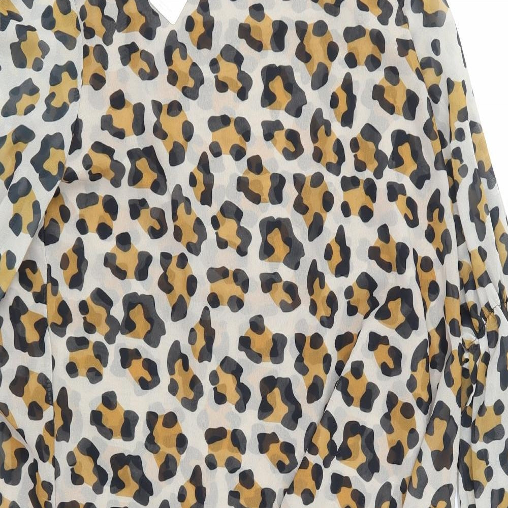 orderplus Womens Brown Animal Print  Basic Blouse Size XL