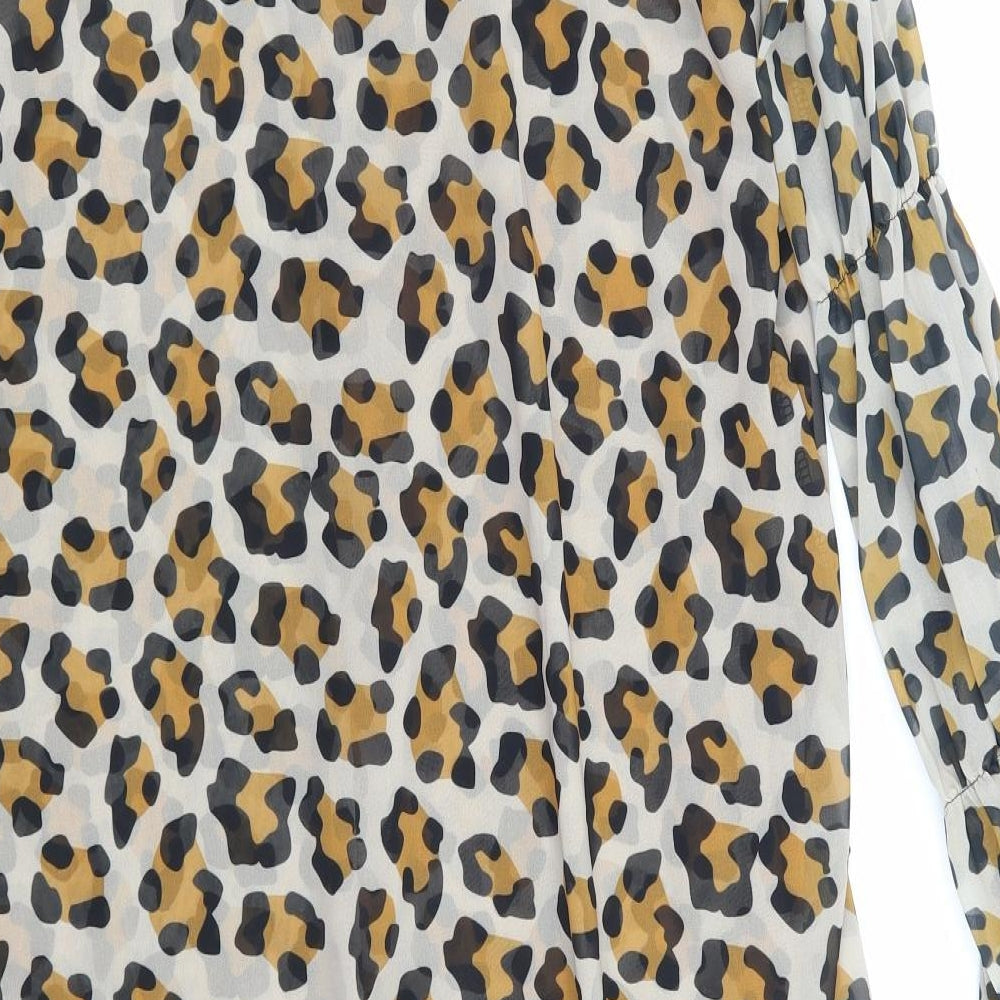orderplus Womens Brown Animal Print  Basic Blouse Size XL