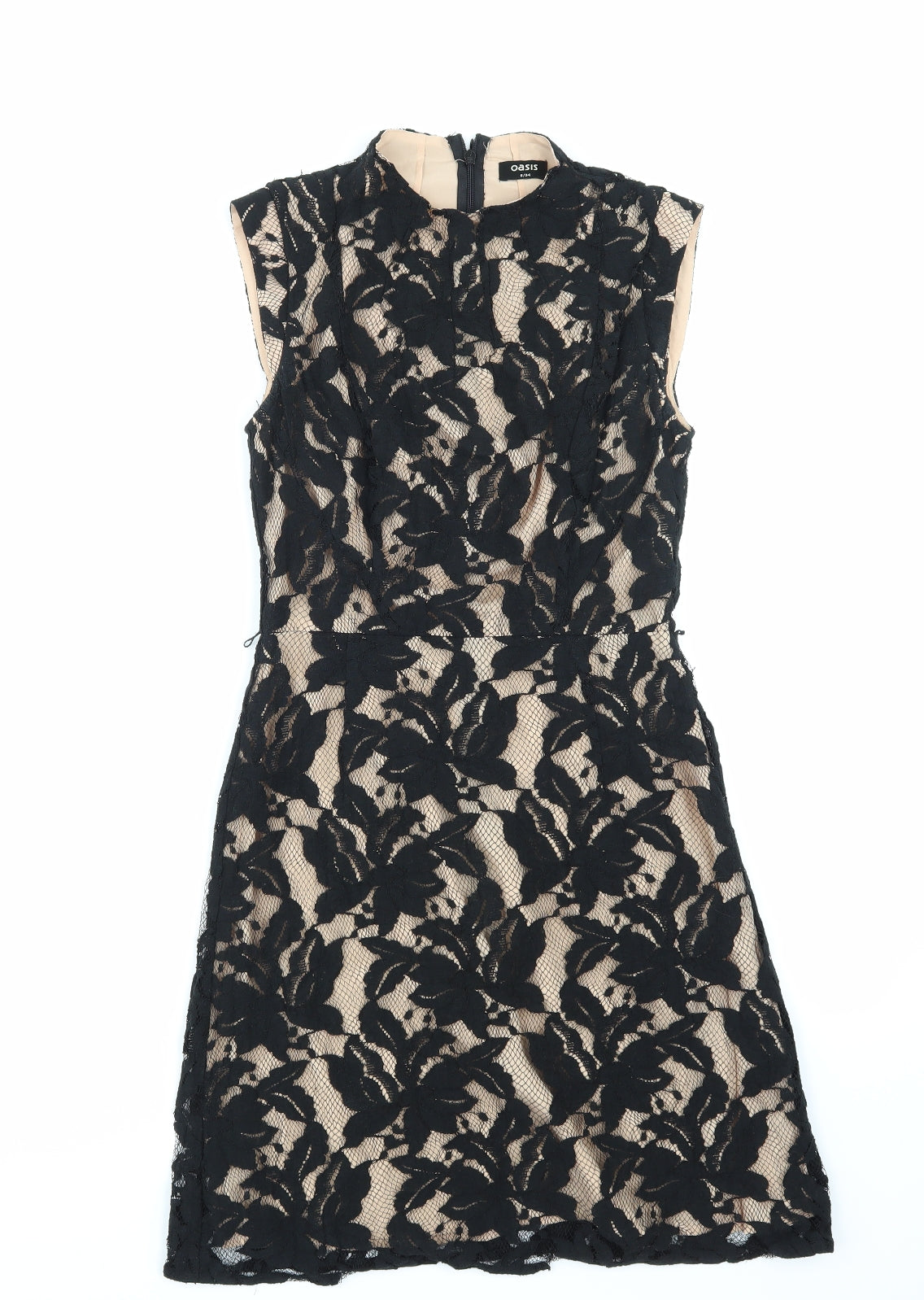 Oasis Womens Black Floral Lace Pinafore/Dungaree Dress  Size 8