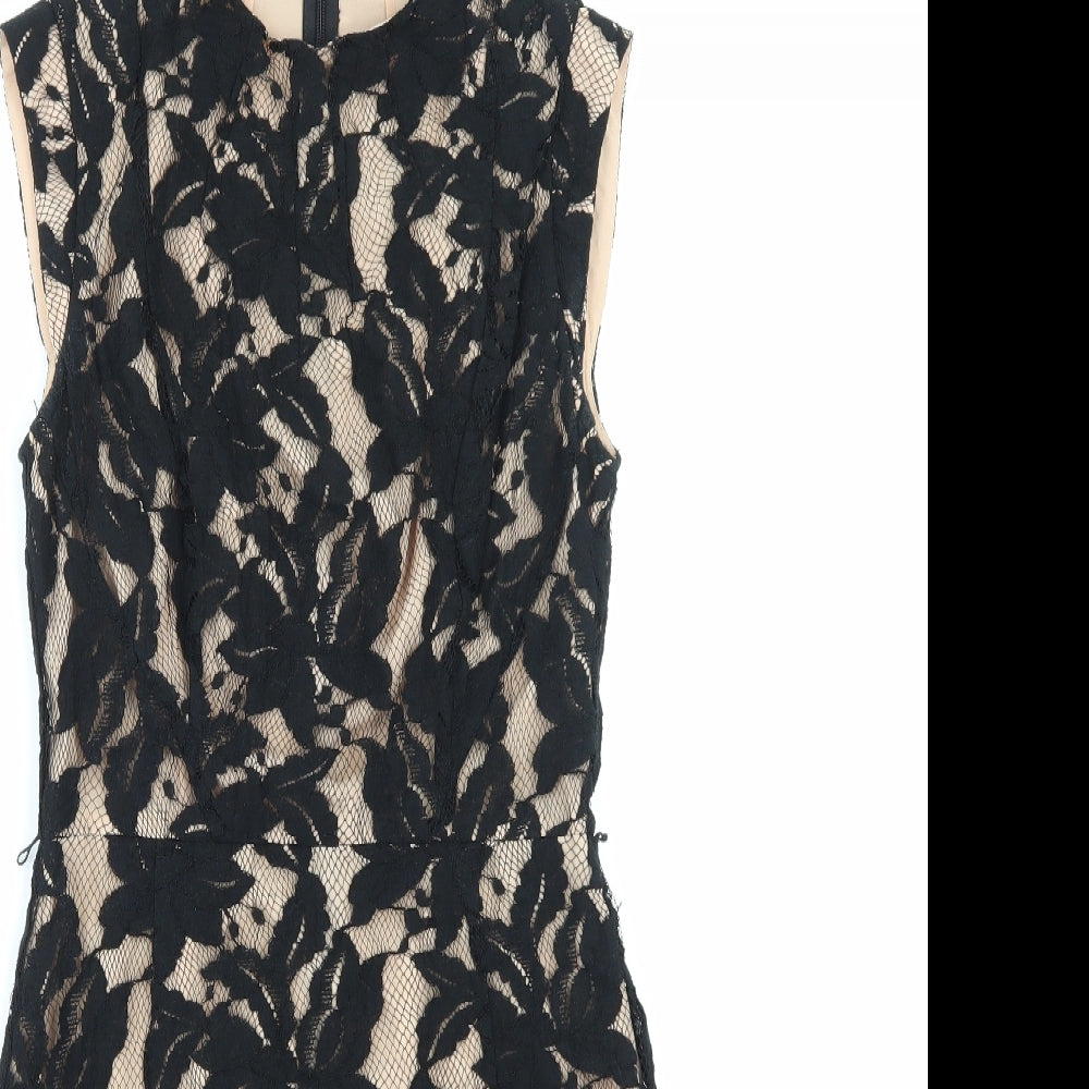 Oasis Womens Black Floral Lace Pinafore/Dungaree Dress  Size 8