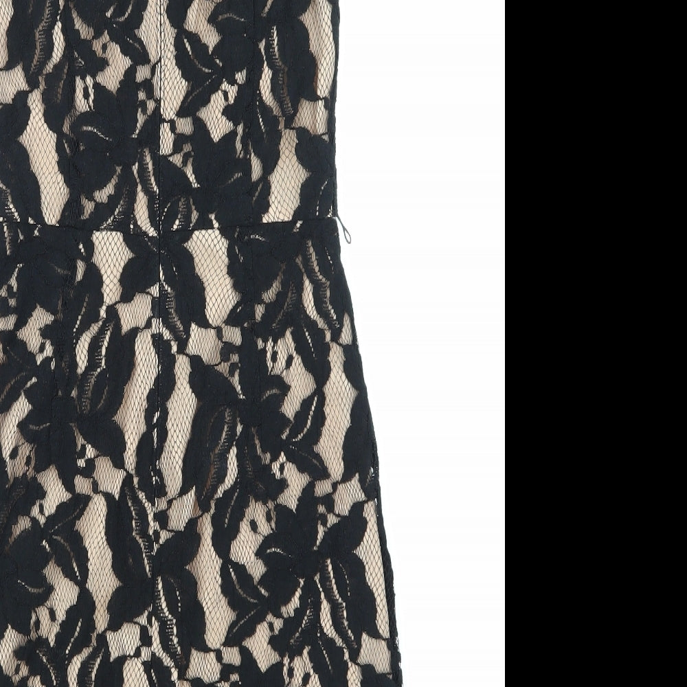 Oasis Womens Black Floral Lace Pinafore/Dungaree Dress  Size 8