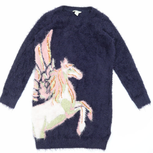 Monsoon Girls Blue Animal Print  Jumper Dress  Size 11-12 Years