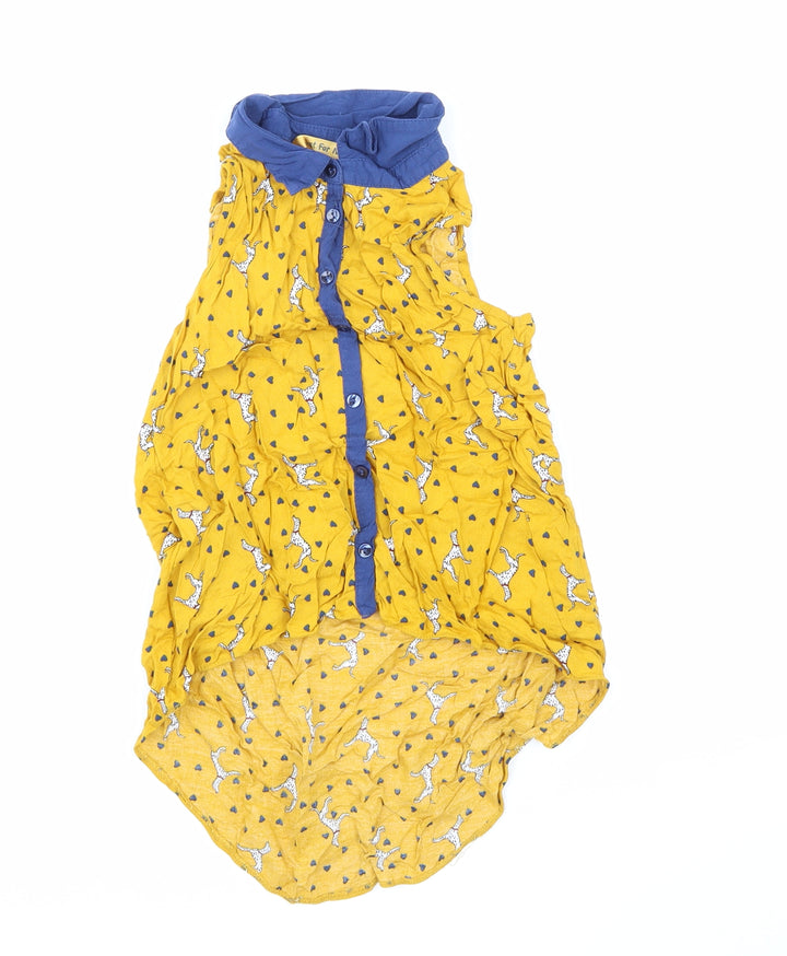 JUST FOR YOU Girls Yellow Animal Print Basic Button-Up Size 10-11 Years