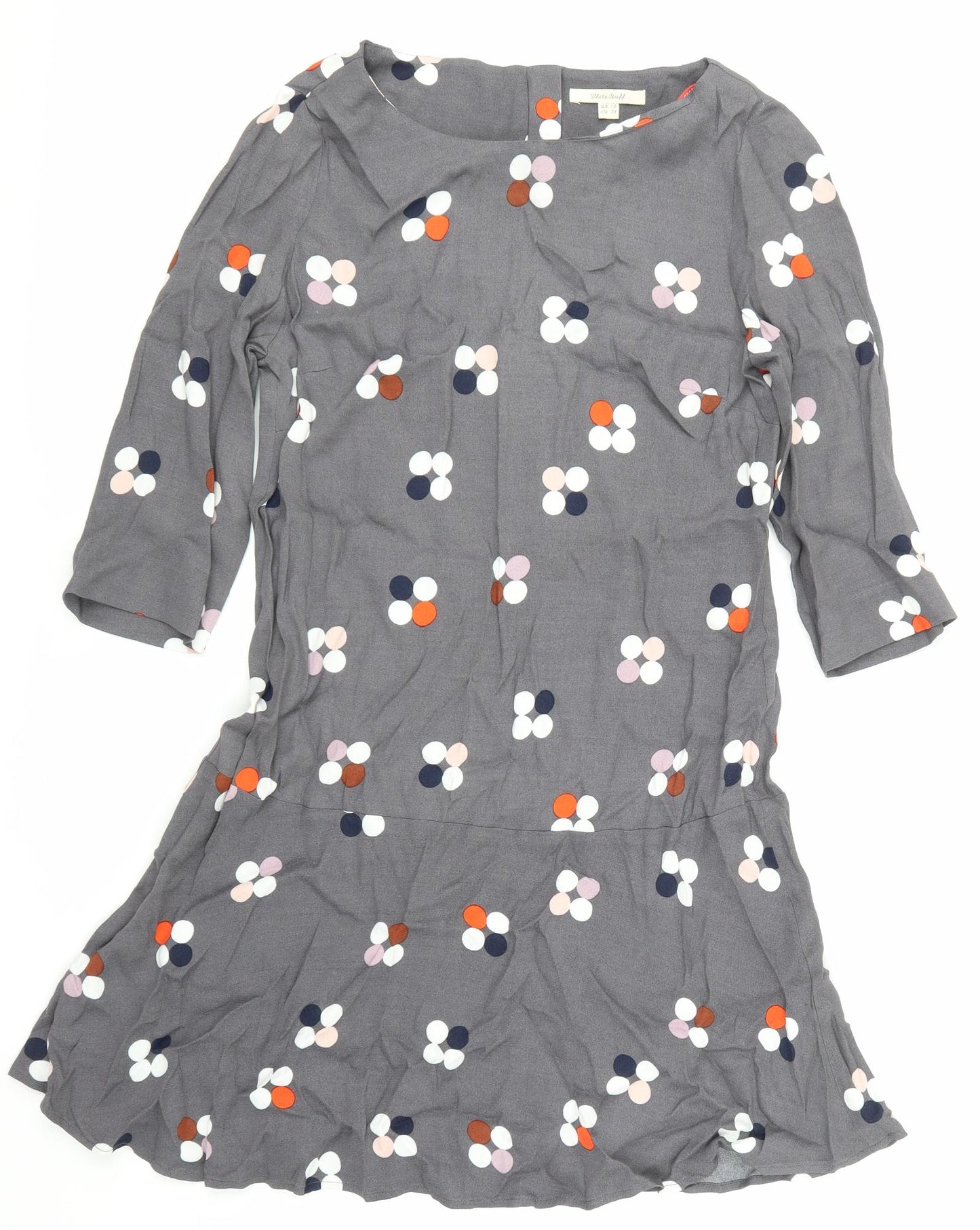 White Stuff Womens Grey Polka Dot  Skater Dress  Size 10
