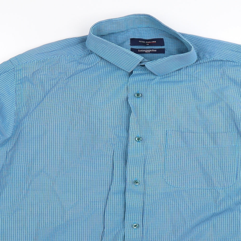 Peter England Mens Blue Striped   Dress Shirt Size 42
