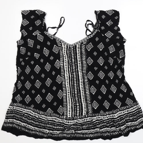 Yours Womens Black Geometric  Basic Blouse Size 28