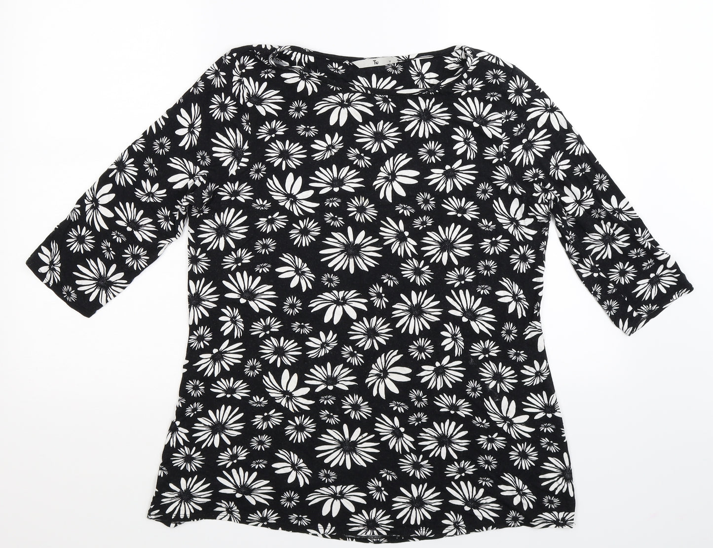 TU Womens Black Floral  Basic T-Shirt Size 16