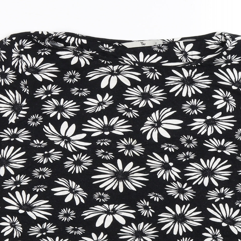 TU Womens Black Floral  Basic T-Shirt Size 16