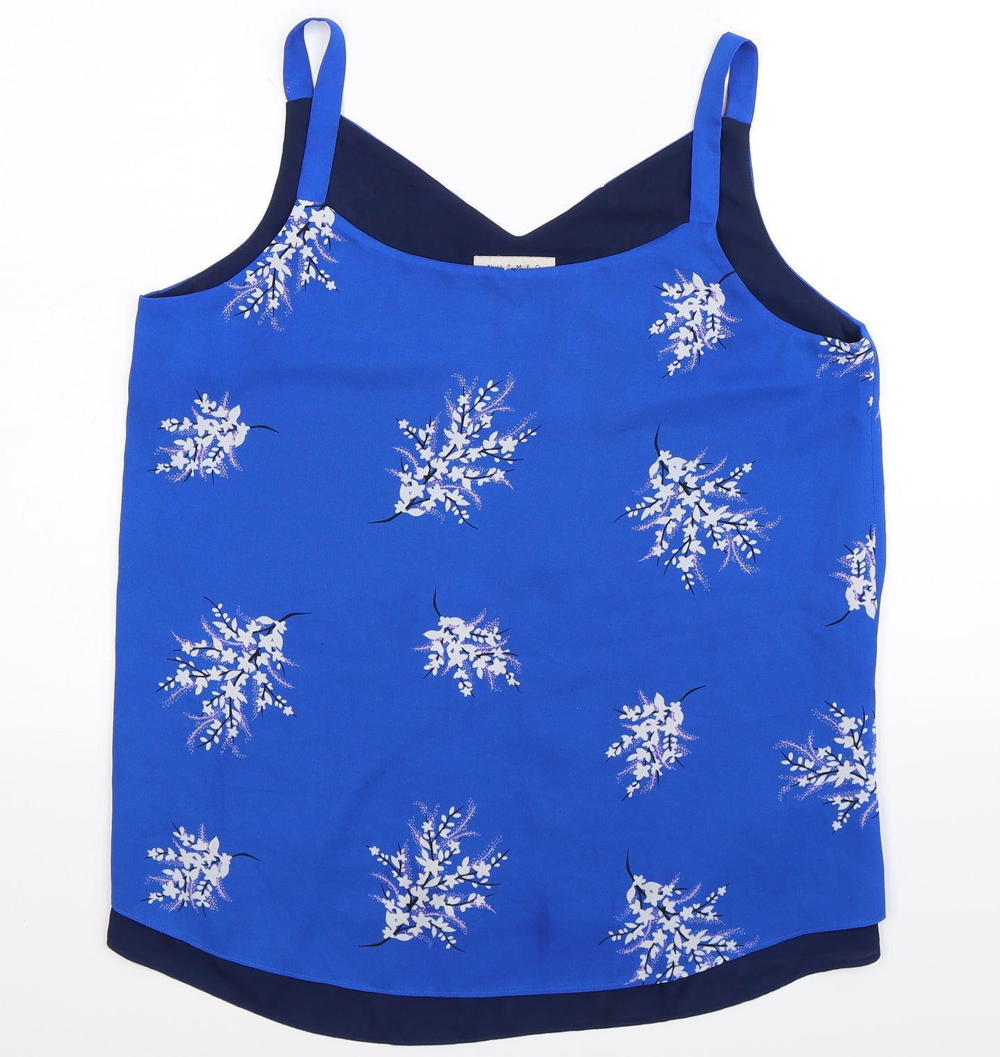 Nutmeg Womens Blue Floral  Basic Tank Size 16