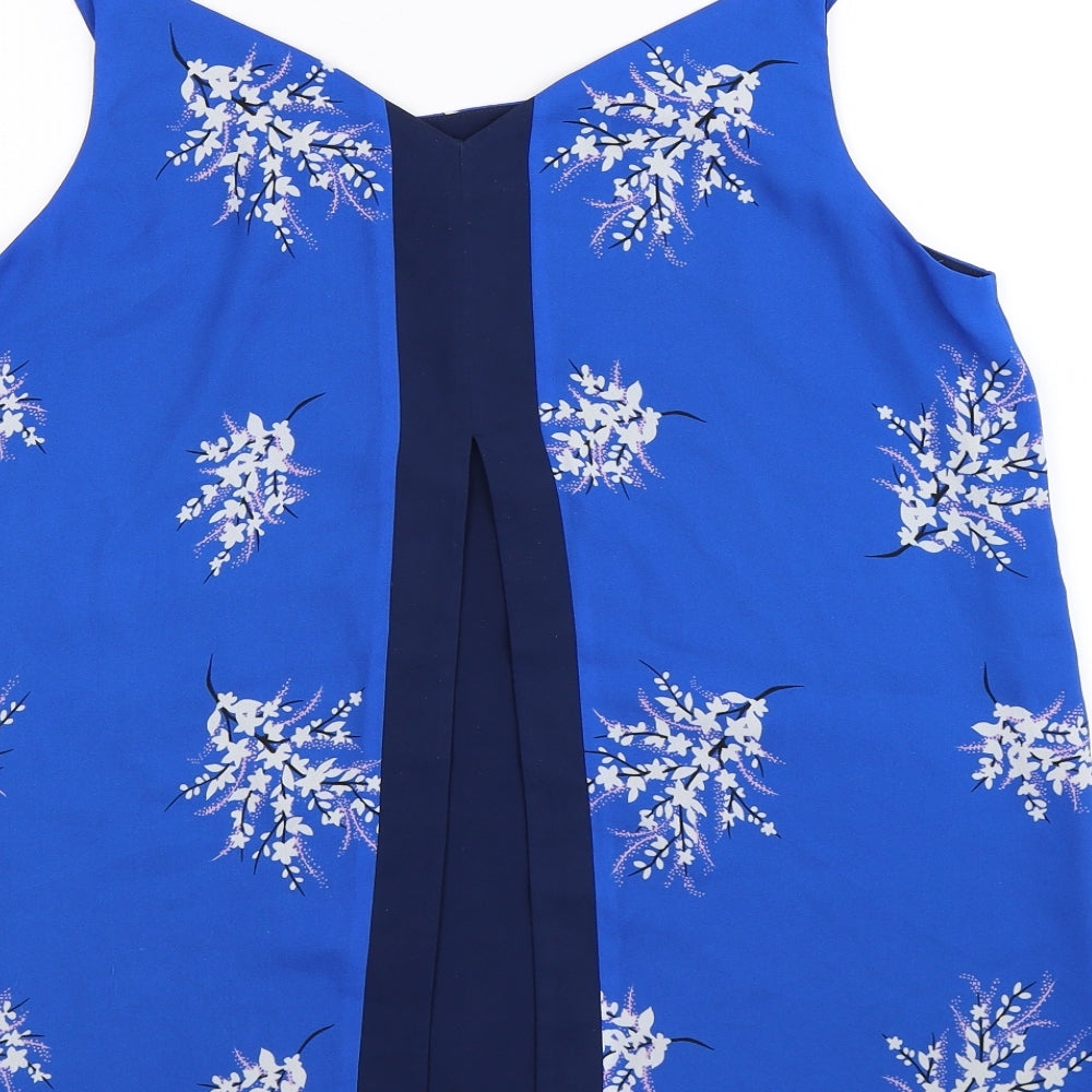 Nutmeg Womens Blue Floral  Basic Tank Size 16