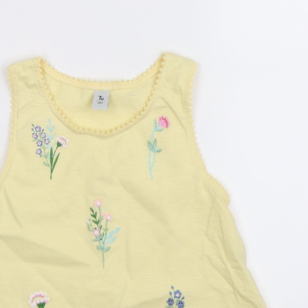 TU Girls Yellow Floral  Tank Dress  Size 7 Years