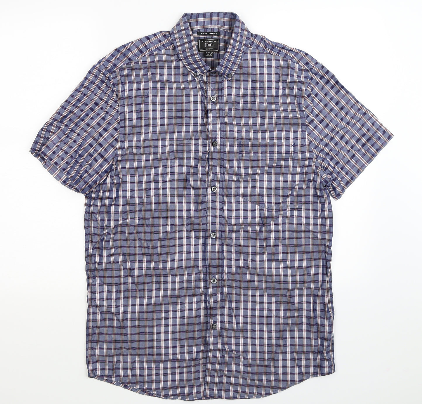 F&F Mens Blue Check   Button-Up Size S