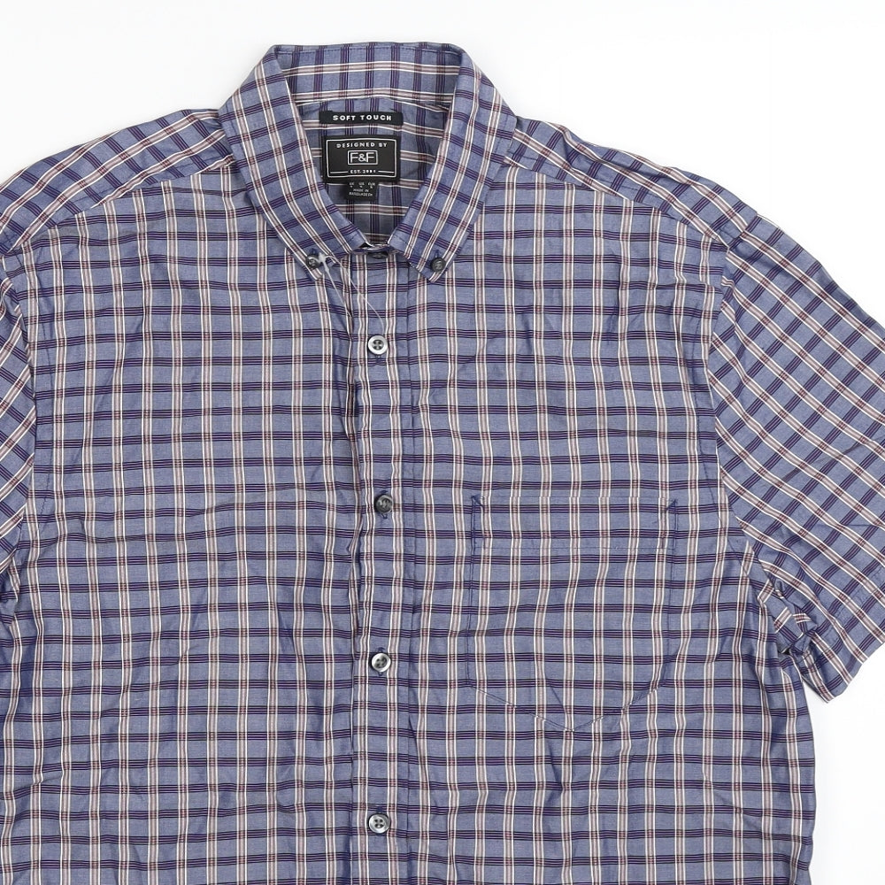 F&F Mens Blue Check   Button-Up Size S