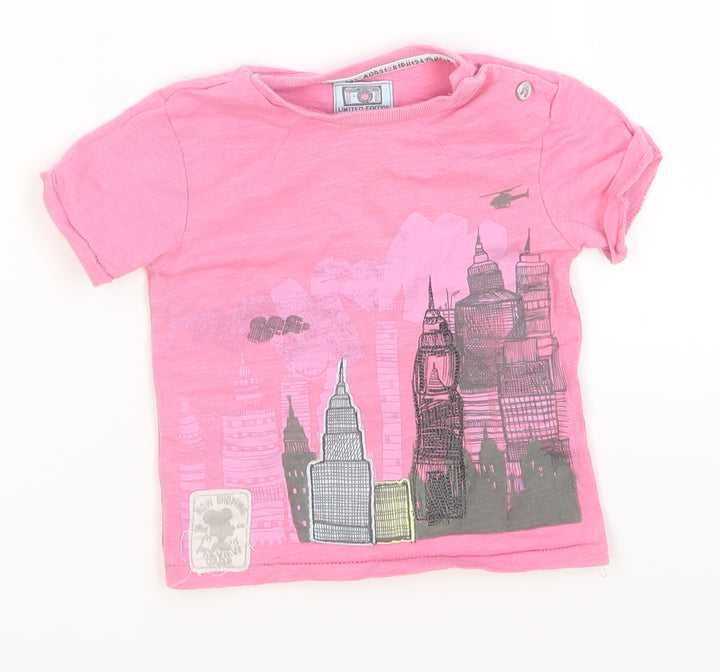 mamas & papas  Pink   Basic T-Shirt Size 12-18 Months  - buildings