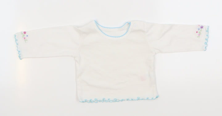 first needs White Basic T-Shirt Size 3-6 Months - flowers on arms