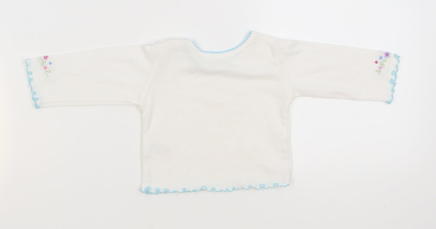 first needs  White   Basic T-Shirt Size 3-6 Months  - flowers on arms