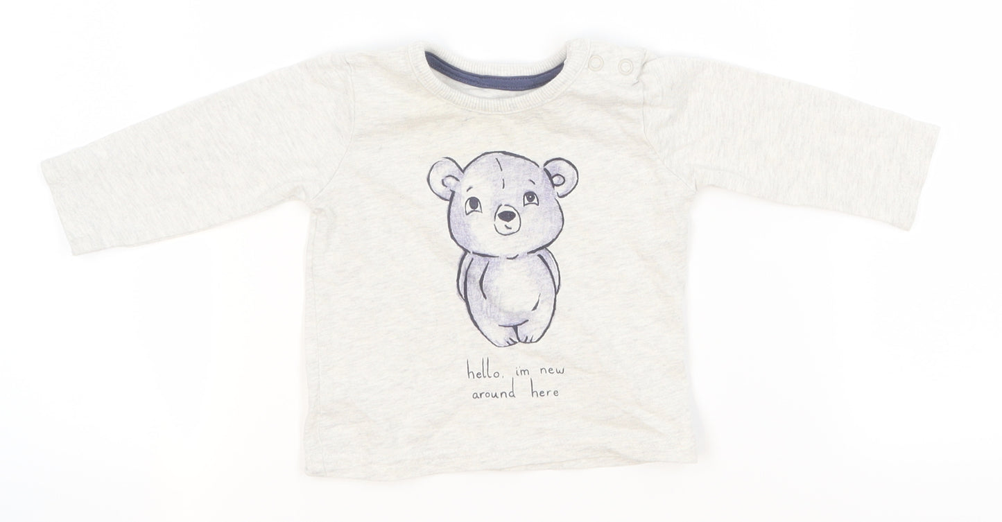 George Boys Grey   Basic T-Shirt Size 0-3 Months  - bear