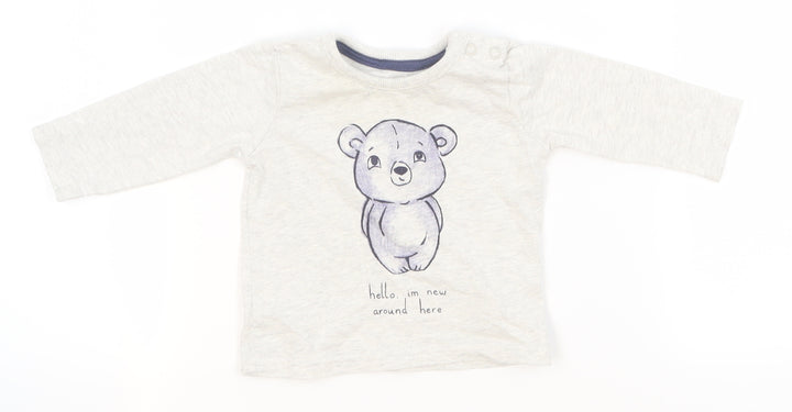 George Boys Grey   Basic T-Shirt Size 0-3 Months  - bear