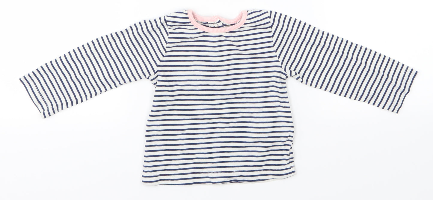 the kids divison Girls White Striped  Basic T-Shirt Size 9-12 Months